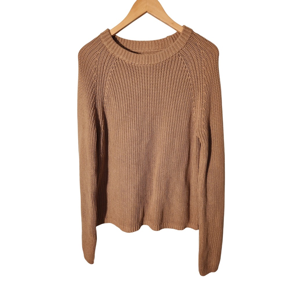 Quince Fisherman Crew Sweater M Camel 100% Organic Cotton Ribbed Knit NWT